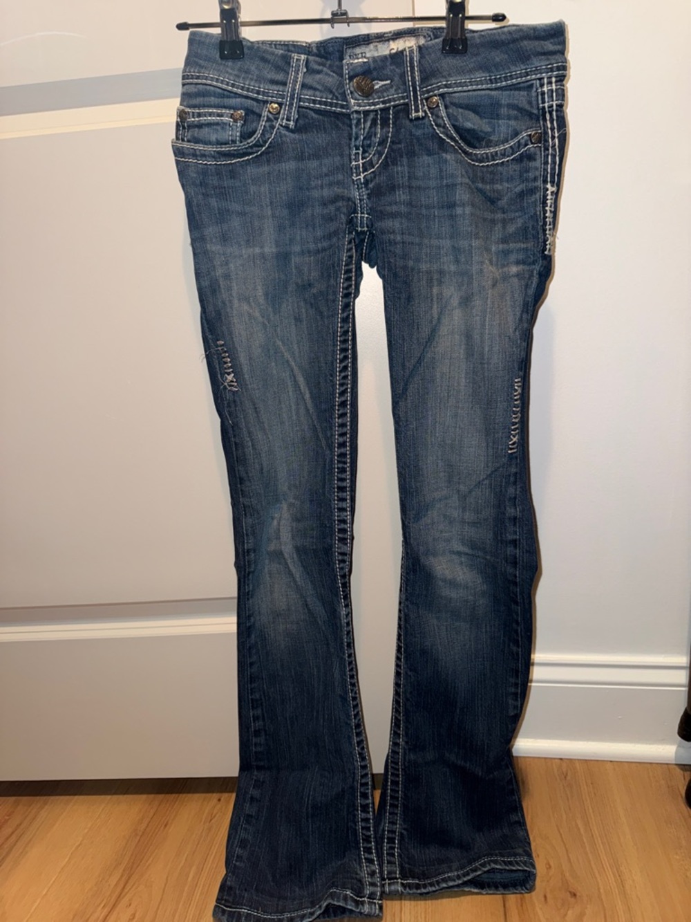BKE Stella Flare-Classic Dark Blue Flare Jeans with Contrast Stitching